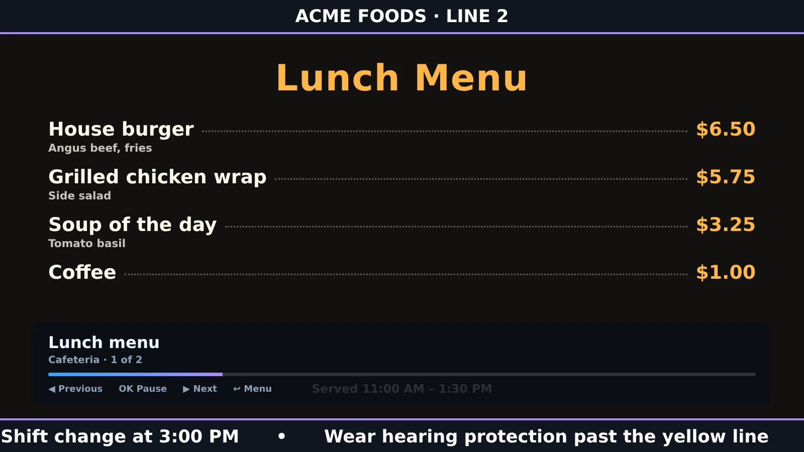 DataCast: Menu boards, live PLC boards and scan boards