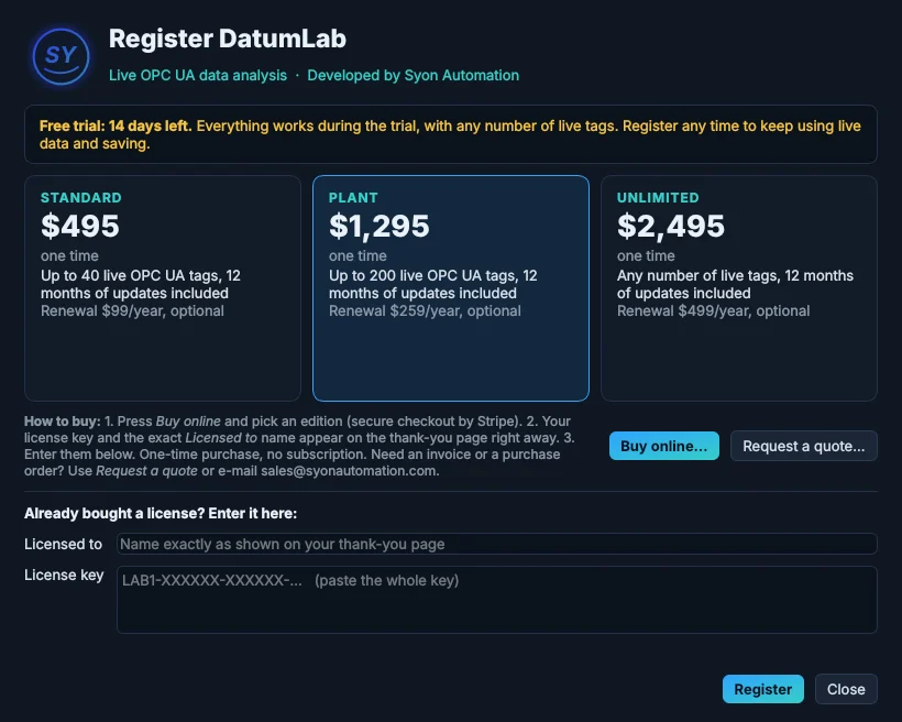 DatumLab Register window