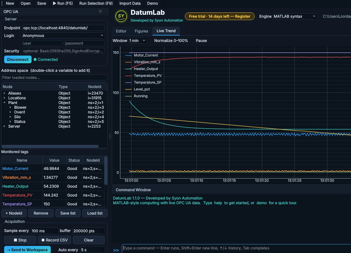 DatumLab: Live tags, straight off the PLC