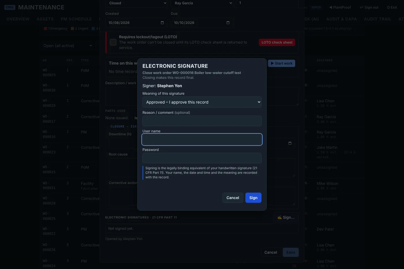 PlantProof: Maintenance and compliance built in