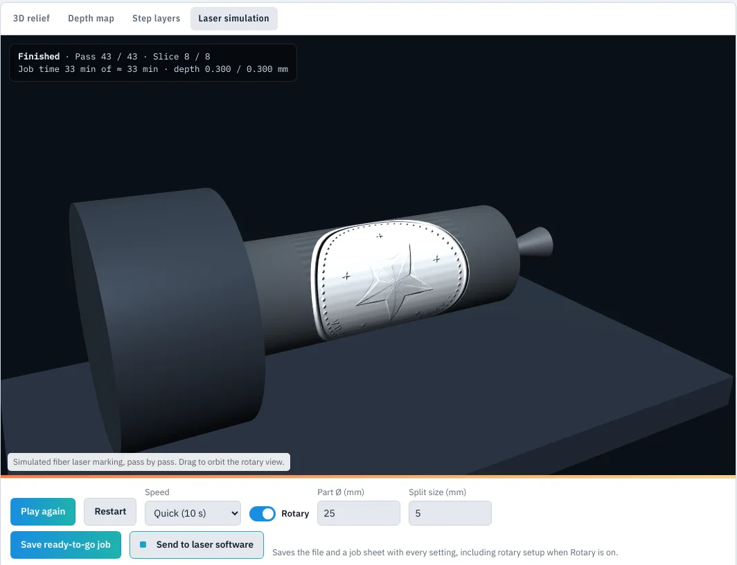DepthForge: Laser simulator, flat or rotary